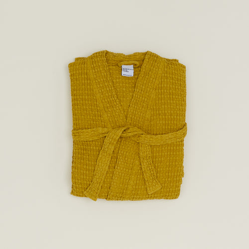 Simple Waffle Bathrobe - Mustard