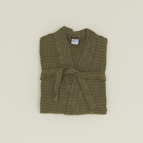 Simple Waffle Bathrobe - Olive