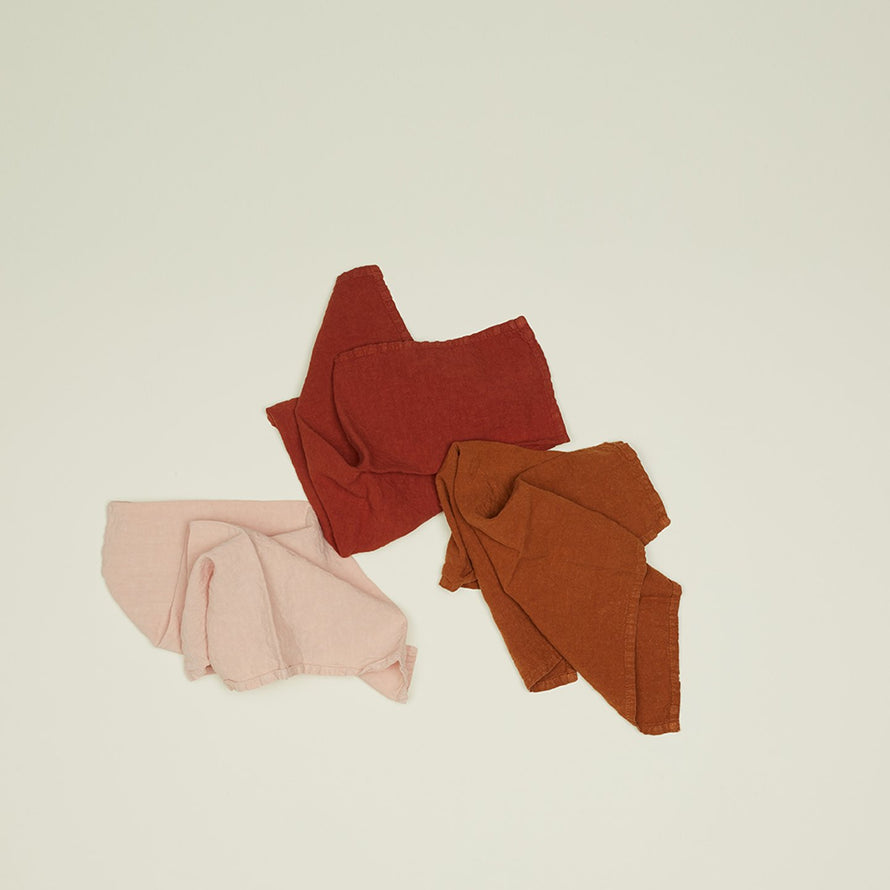 Three Simple Linen Napkins in various colors.